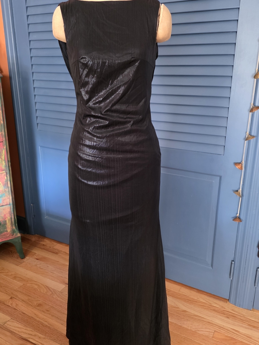 Mac Duggal Black Metallic Jersey Cowl Back Column Gown Size 6